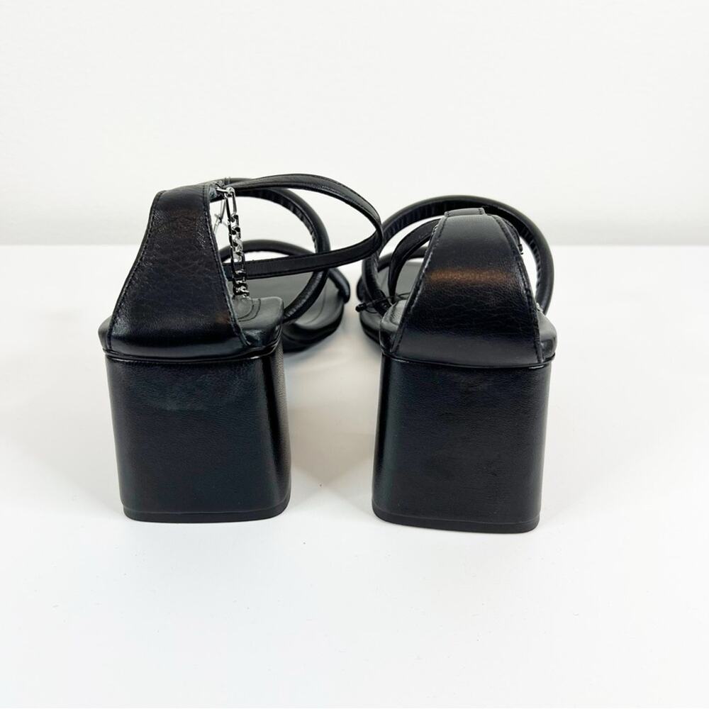 NWT Free People Parker Leather‎ Chain Detail Heeled Sandal 11 Black - Picture 6 of 9